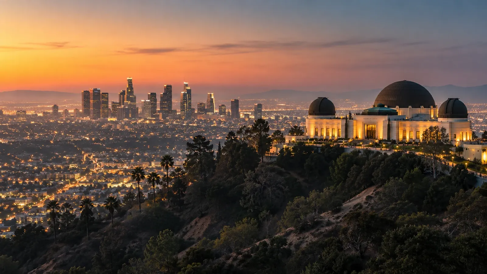 Griffith Observatory and downtown Los Angeles at sunset