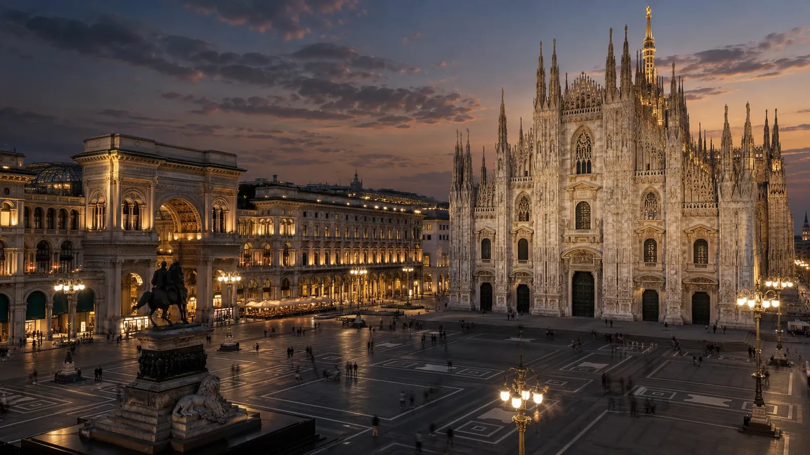 Milan Cathedral and Galleria Vittorio Emanuele II at dusk