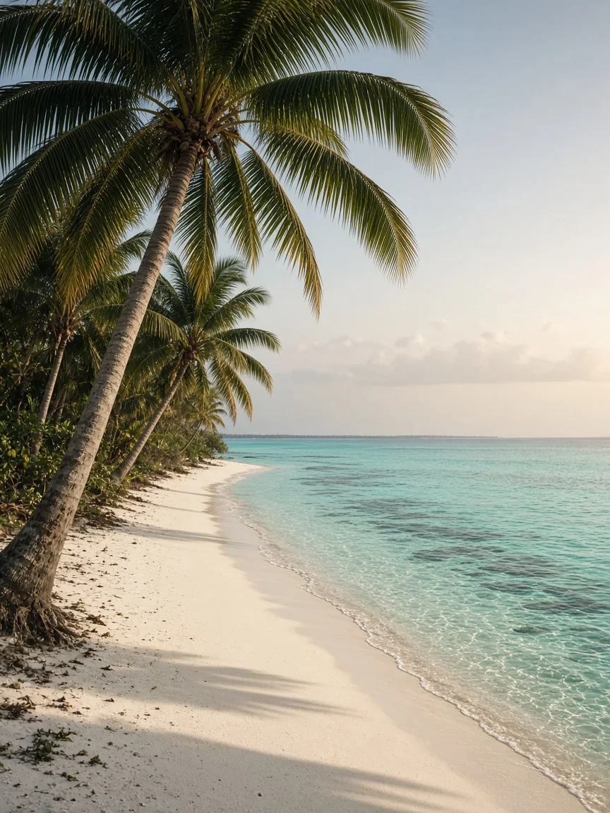 Secluded Caribbean beach with palm trees